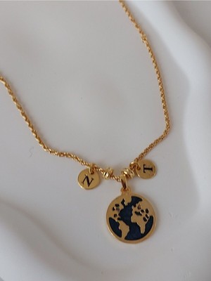His Takı Gold Altın Kaplama Çift Harfli Dünya Kolye