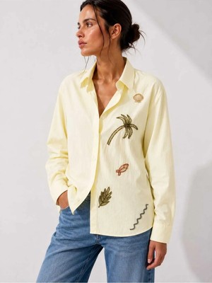 Yumey Sarı Yaz Temalı Oversize Tensel Gömlek