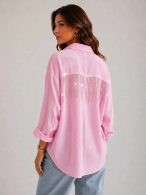Şerit Tas Aksesuarlı Oversize Gömlek