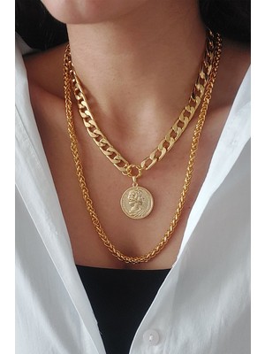 His Takı Gold Altın Kaplama 2'li Kolmbin Kolye