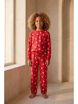 Katia & Bony Kız Çocuk Dear Santa Ginger Breadman Pijama Takımı Kırmızı