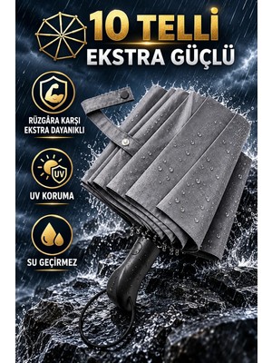 bliss umbrella Ergonomik Saplı 10 Telli Otomatik Şemsiye Gri