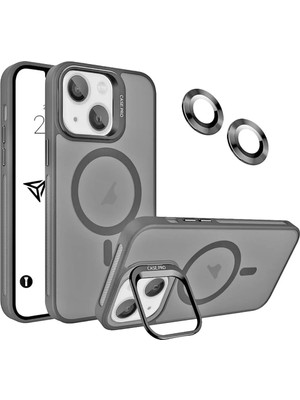 Emybox Iphone 13 / 14 Kamera Korumalı Stantlı Magsafe Destekli Mat Lens Koruyucu Hediye Telefon Kılıfı