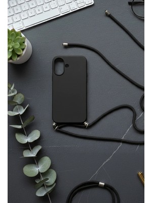 Emybox Iphone 16 Boyun Askılı Ipli Lansman Içi Kadife Silikon Yumuşak Telefon Kılıfı Urban Serisi
