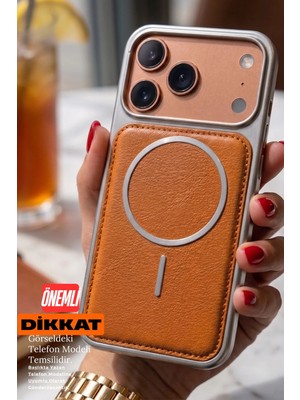 Emybox iPhone 15 Pro Max Magsafe Özellikli Arkası Deri Metalik Kenarlı Yumuşak Silikon Telefon Kılıfı