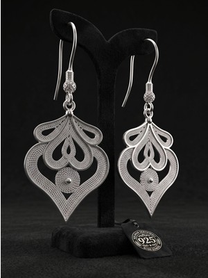 Roza Silver 925 Ayar Gümüş Geleneksel Telkari Işlemeli Otantik Lale Sallantılı Küpe