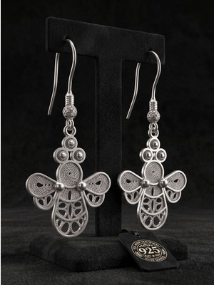Roza Silver 925 Ayar Gümüş Geleneksel Telkari Işlemeli Arı Sallantılı Küpe