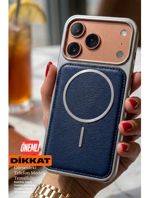 Emybox iPhone 14 Pro Max Magsafe Özellikli Arkası Deri Metalik Kenarlı Yumuşak Silikon Telefon Kılıfı