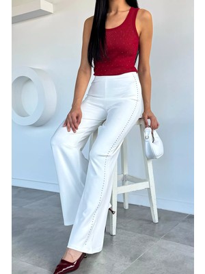 Gülseli Kadın Bel Lastikli Taş Işlemeli Likralı Pantolon P-00021329