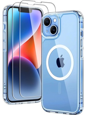 Emybox iPhone 15 Magsafe Destekli Sararmaz Ultra Thin Şeffaf Telefon Kılıf + Temperli Ekran Koruyucu
