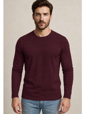 Axxel Erkek Koyu Bordo Pamuklu Likralı Süprem Uzun Kollu T-SHIRT-D240