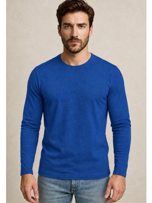 Axxel Erkek İndigo Pamuklu Likralı Süprem Uzun Kollu T-SHIRT-D240