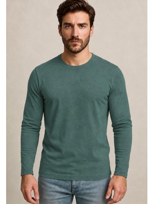 Axxel Erkek Mint Yeşili Pamuklu Likralı Süprem Uzun Kollu T-SHIRT-D240