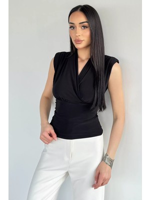 Gülseli Kadın Omuz Vatkalı Kruvaze Yaka Bluz P-00020981
