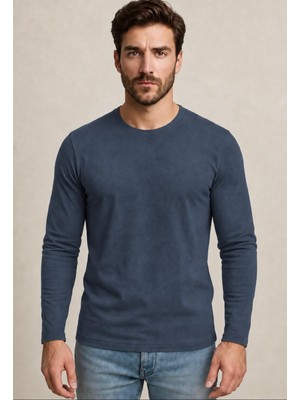 Axxel Erkek Füme Pamuklu Likralı Süprem Uzun Kollu T-SHIRT-D240