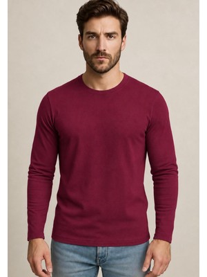 Axxel Erkek Kırmızı Pamuklu Likralı Süprem Uzun Kollu T-SHIRT-D240