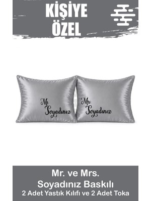 Swoord Kişiye Özel Baskılı Saten Yastık Kılıfı 2 Adet 50X70CM 2 Adet Hediye Saten Tokalı