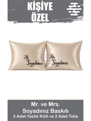 Swoord Kişiye Özel Baskılı Saten Yastık Kılıfı 2 Adet 50X70CM 2 Adet Hediye Saten Tokalı