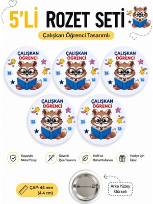 Sevimli Rakun Çalışkan Başarılı Öğrenci Okul Rozet Seti Ceket-Çanta-Kalemlik-Şapka-Aksesuar Rozeti (44MM) 5 Adet