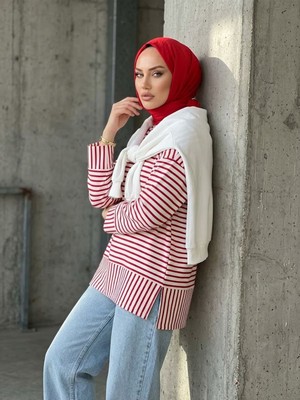 Foremia Çizgili Oysho Tunik-Kırmızı -
