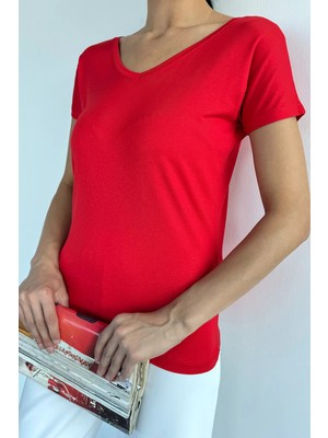 Gülseli Ön Arka V Yaka Kadın T-Shirt P-00015022