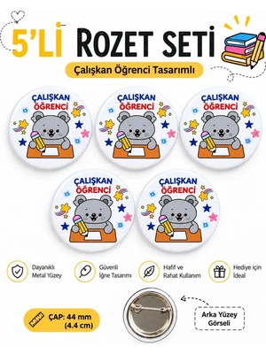 Sevimli Koala Çalışkan Başarılı Öğrenci Okul Rozet Seti Ceket-Çanta-Kalemlik-Şapka-Aksesuar Rozeti (44MM) 5 Adet