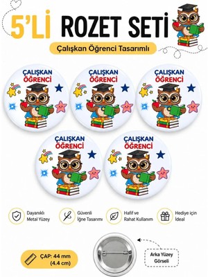 Sevimli Baykuş Çalışkan Başarılı Öğrenci Okul Rozet Seti Ceket-Çanta-Kalemlik-Şapka-Aksesuar Rozeti (44MM) 5 Adet