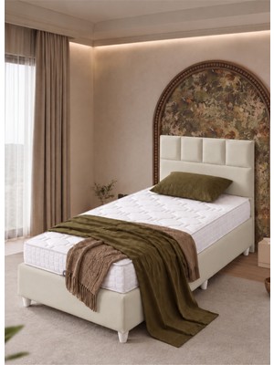 Setay Baza Seti, Monaco Tek Kişilik Baza Başlık Maxi Yatak Seti, Bej - 90X190 cm