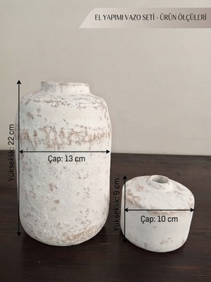Art By Aslı El Yapımı Dekoratif Beton Vazo Seti (Pampas ve Haşhaş Kapsüllü) - Modern Ev ve Salon Dekorasyonu, Hediye Obje