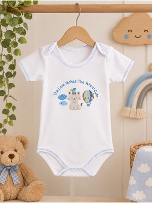Biberon Baby Erkek-Kız Bebek Badi %100 Pamuklu Uzun Kollu Kedi Baskılı