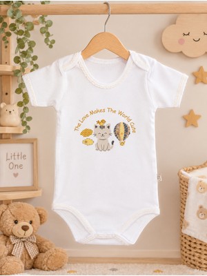Biberon Baby Erkek-Kız Bebek Badi %100 Pamuklu Uzun Kollu Kedi Baskılı
