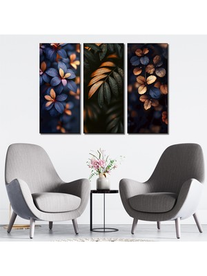 Tilki Dünyası 3'lü Gece Yaprakları ve Su Damlası Temalı Kanvas Tablo Seti-Modern ve Estetik Duvar DEKORU-30X70 cm