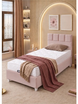 Setay Baza Seti, Monaco Tek Kişilik Baza Başlık Maxi Yatak Seti, Pembe - 90X190 cm