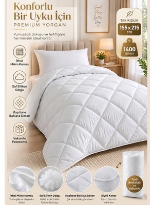 4 Mevsim Silikon YORGAN-155X215 cm - Tek Kişilik - Nonwoven Kumaş-Saf Silikon Dolgu