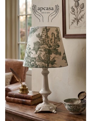 Apcasa Decor Vintage Yeşil Desen Tasarım Ayak Masa Lambası Abajur
