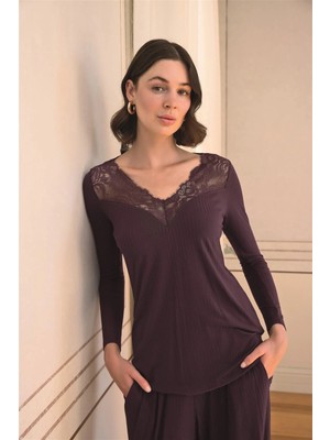 Nightlove Monamise Uzun Kollu ve Dantelli Pijama Takımı