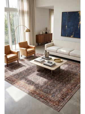 Artloop Istanbul Kahverengi Vintage Dokuma Tabanlı Şönil Halı Al 656