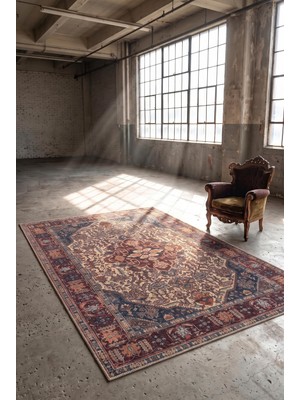 Artloop Istanbul Lacivert Bordo Oryantal Vintage Desenli Dokuma Tabanlı Şönil Halı Al 632