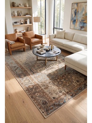 Artloop Istanbul Yeşil Eskitme Otantik Desenli Vintage Dokuma Tabanlı Şönil Halı Al 660