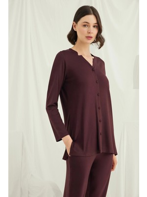 Nightlove Monamise  Uzun Kollu Boydan Düğmeli V Yaka Pijama Takımı