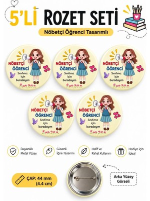 Nöbetçi Öğrenci Okul Rozet Seti Ceket-Çanta-Kalemlik-Şapka-Aksesuar Rozeti (44MM) 5 Adet