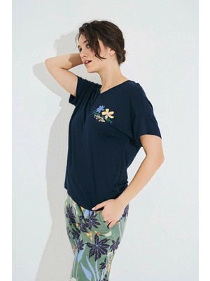 Nightlove Monamise Çiçek ve Yaprak Baskılı ''summer Vocation'' Pijama Takımı