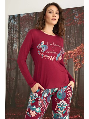 Nightlove Monamise Çiçek ve Yaprak Desenli ''ı'm Living In A Dreamland'' Pijama Takımı