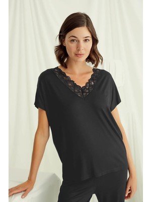 Nightlove Monamise  Kadın Kırmızı  Kısa Kollu Dantelli Pijama Takımı