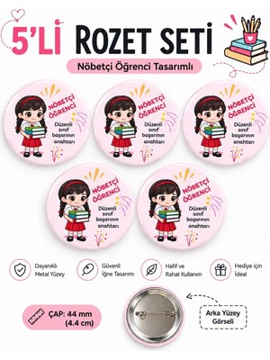 Nöbetçi Öğrenci Okul Rozet Seti Ceket-Çanta-Kalemlik-Şapka-Aksesuar Rozeti (44MM) 5 Adet
