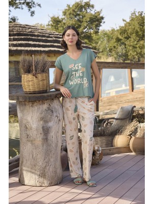 Nightlove Monamise Desenli ve Baskılı ''see The World'' Pijama Takımı