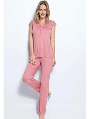 Nightlove Monamise  Kadın Pembe  Kısa Kollu Dantelli Pijama Takımı