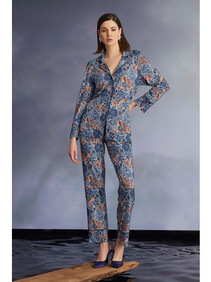 Nightlove Monamise Çiçek ve Yaprak Desenli Düğmeli Gömlek Yakalı Pijama Takımı