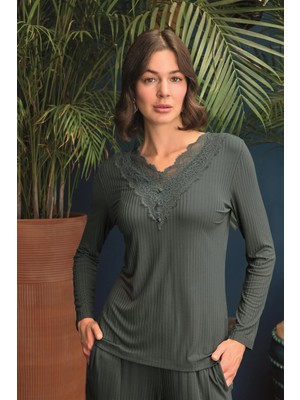 Nightlove Monamise Uzun Kollu Önü Düğmeli V Yaka Pijama Takımı