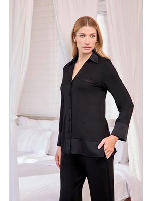 Nightlove Monamise  Uzun Kollu Önü Düğmeli Gömlek Yaka Pijama Takımı